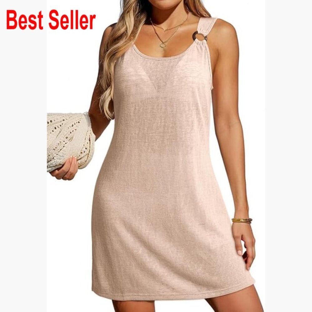 Sheer Polyester Swimsuit Coverup Dress Scoop Neck Sleeveless